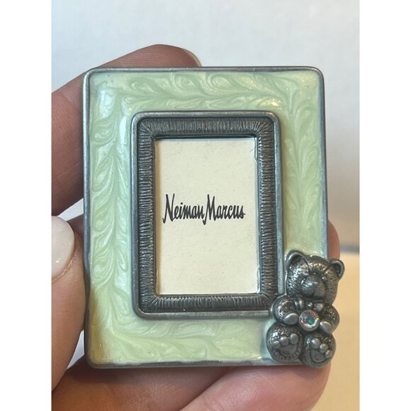Jay Strongwater Teddy Bear Light Green Pearl Enamel Mini Frame Neiman Marcus - Picture 1 of 6